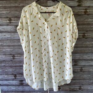 NWT Per Se Women's Pineapple‎ Print Button-Down Top/Blouse Size 1X